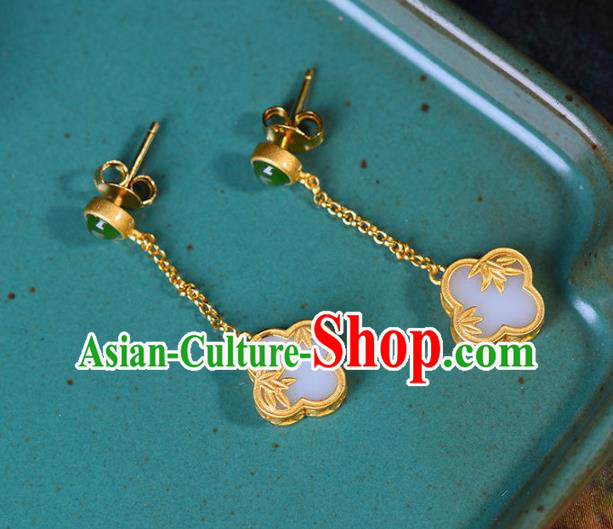 China Traditional Golden Bamboo Leaf Ear Jewelry Accessories National Cheongsam Earrings
