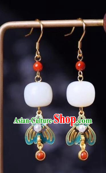 China Traditional Court Jade Ear Jewelry Accessories National Cheongsam Enamel Phoenix Earrings