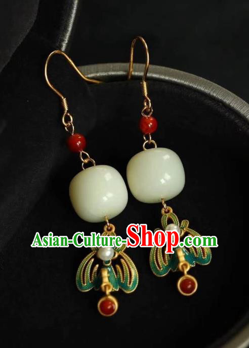 China Traditional Court Jade Ear Jewelry Accessories National Cheongsam Enamel Phoenix Earrings