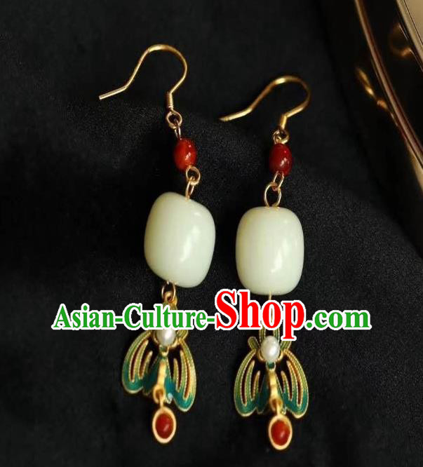 China Traditional Court Jade Ear Jewelry Accessories National Cheongsam Enamel Phoenix Earrings