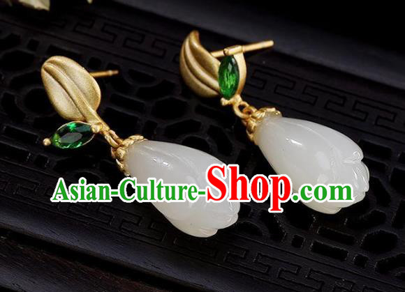 China Traditional Jade Mangnolia Ear Jewelry Accessories National Cheongsam Green Crystal Earrings