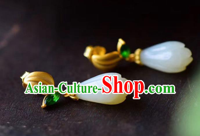 China Traditional Jade Mangnolia Ear Jewelry Accessories National Cheongsam Green Crystal Earrings