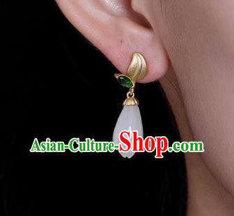 China Traditional Jade Mangnolia Ear Jewelry Accessories National Cheongsam Green Crystal Earrings