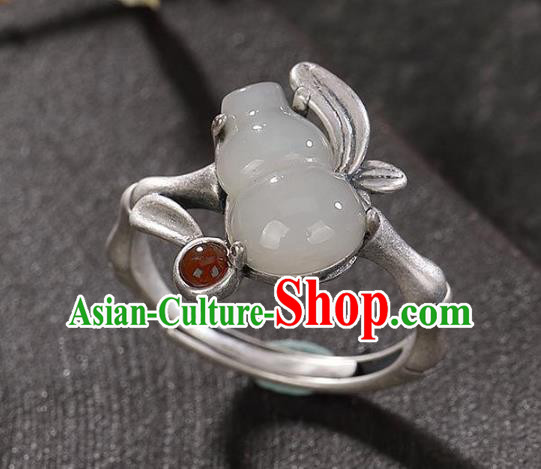 Chinese Handmade Jade Gourd Ring Jewelry Accessories Classical Court Silver Circlet