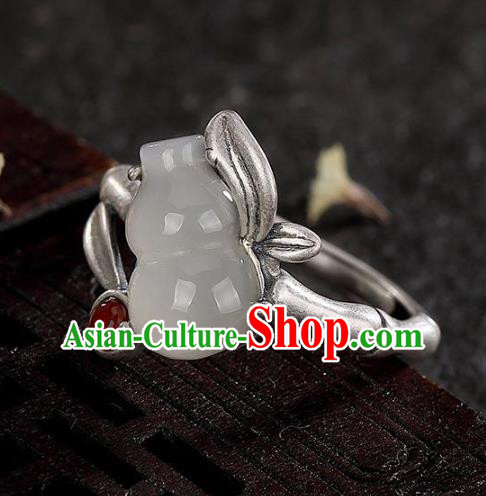 Chinese Handmade Jade Gourd Ring Jewelry Accessories Classical Court Silver Circlet