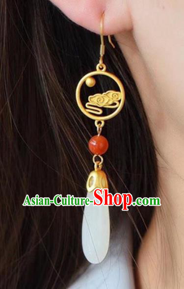 China Traditional White Jade Ear Jewelry Accessories National Cheongsam Golden Cloud Earrings