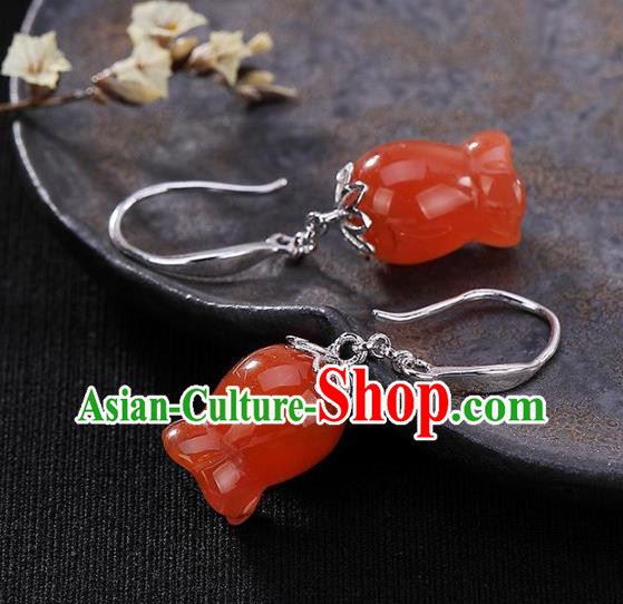 China Traditional Silver Ear Jewelry Accessories National Cheongsam Red Convallaria Earrings