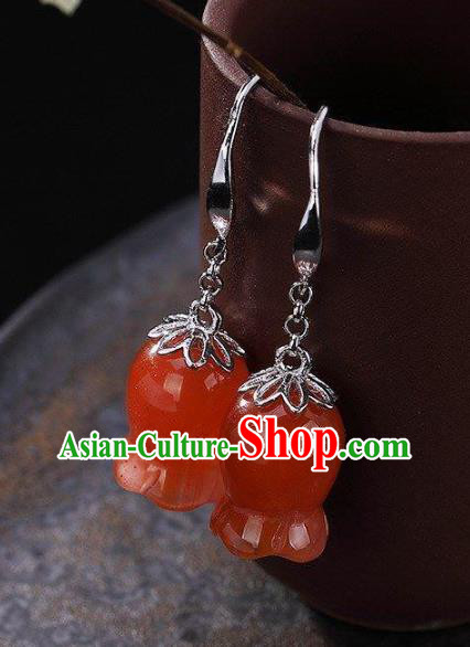 China Traditional Silver Ear Jewelry Accessories National Cheongsam Red Convallaria Earrings