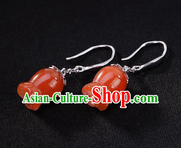 China Traditional Silver Ear Jewelry Accessories National Cheongsam Red Convallaria Earrings