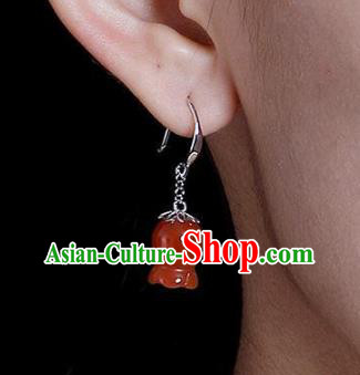 China Traditional Silver Ear Jewelry Accessories National Cheongsam Red Convallaria Earrings