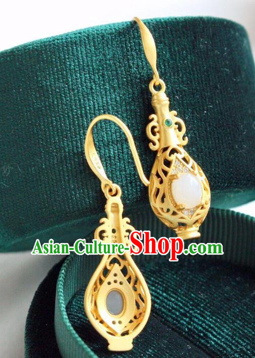 China Traditional Crystal Ear Jewelry Accessories National Cheongsam Golden Vase Earrings