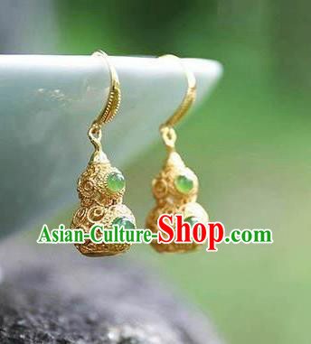 China Traditional Qing Dynasty Ear Jewelry Accessories National Cheongsam Golden Gourd Earrings