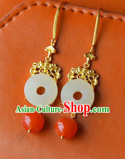 China Traditional Jade Ear Jewelry Accessories National Cheongsam Red Bead Earrings
