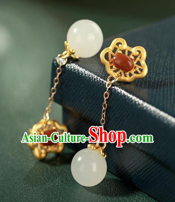 China Traditional Agate Ear Jewelry Accessories National Cheongsam Golden Cloud Earrings