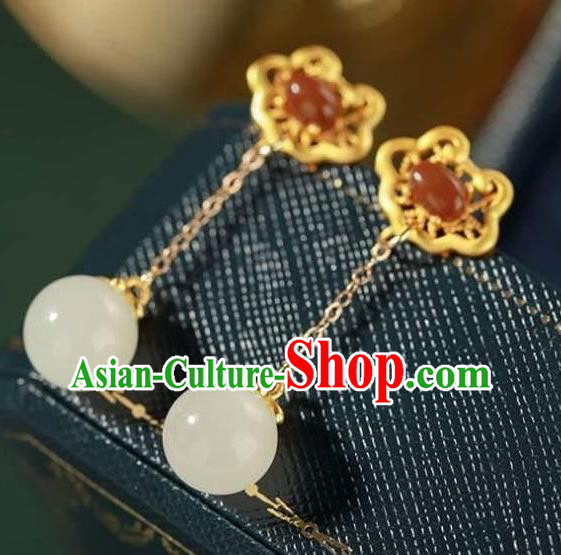 China Traditional Agate Ear Jewelry Accessories National Cheongsam Golden Cloud Earrings