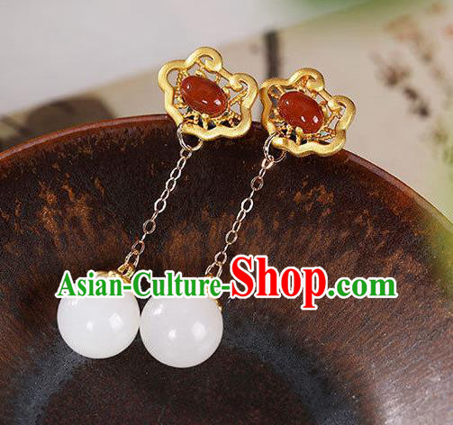 China Traditional Agate Ear Jewelry Accessories National Cheongsam Golden Cloud Earrings