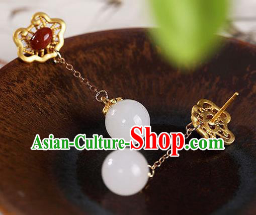 China Traditional Agate Ear Jewelry Accessories National Cheongsam Golden Cloud Earrings