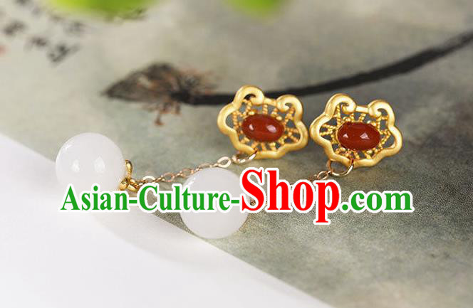 China Traditional Agate Ear Jewelry Accessories National Cheongsam Golden Cloud Earrings