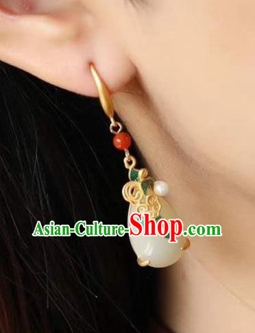 China Traditional Blueing Cloud Ear Jewelry Accessories National Cheongsam White Jade Earrings