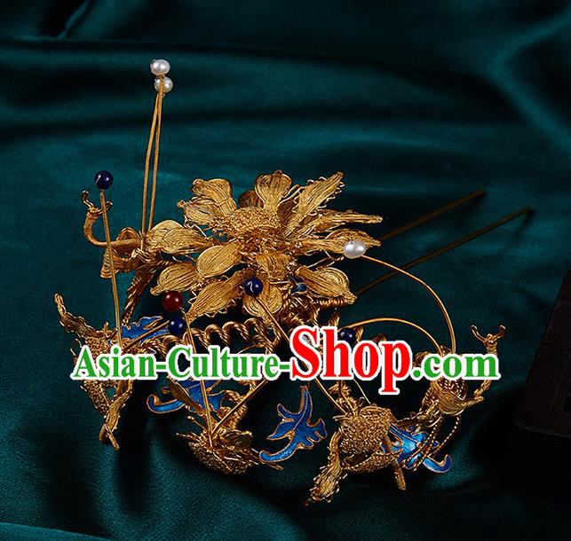 China Jewelry Handmade Filigree Hair Accessories Traditional Qing Dynasty Blueing Hairpin