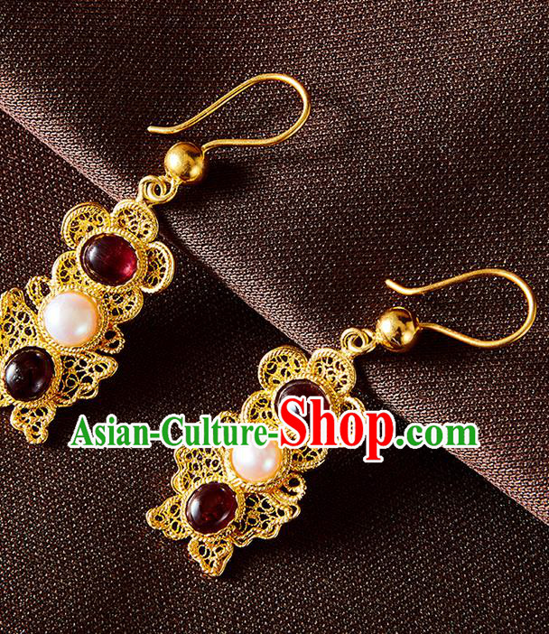China Traditional Ming Dynasty Agate Ear Jewelry Accessories Ancient Empress Pearls Earrings
