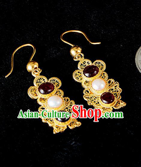 China Traditional Ming Dynasty Agate Ear Jewelry Accessories Ancient Empress Pearls Earrings