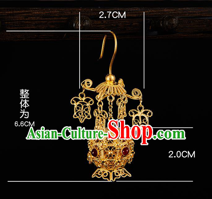 China Traditional Ming Dynasty Golden Lantern Ear Jewelry Accessories Ancient Empress Agate Earrings