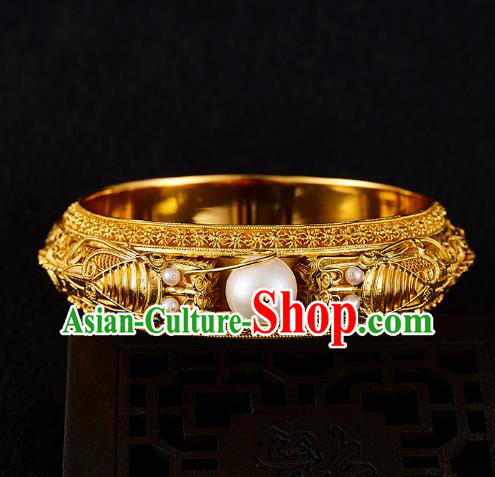 Chinese National Wedding Golden Bracelet Handmade Jewelry Accessories Classical Pearls Bangle