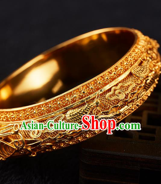 Chinese National Wedding Golden Bracelet Handmade Jewelry Accessories Classical Pearls Bangle