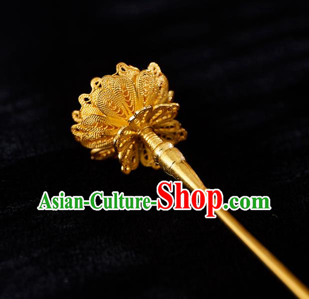 China Handmade Golden Hair Stick Jewelry Accessories Traditional Ming Dynasty Pearl Hairpin