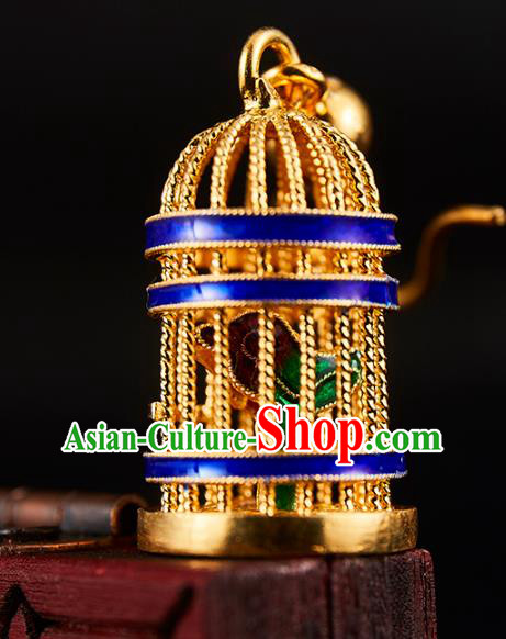China Traditional Blueing Ear Jewelry Accessories Ancient Empress Golden Birdcage Earrings