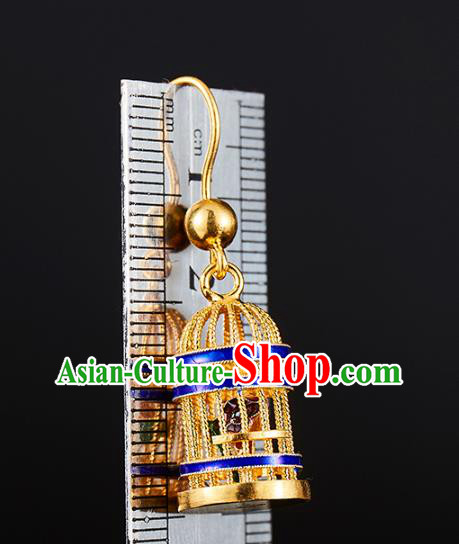 China Traditional Blueing Ear Jewelry Accessories Ancient Empress Golden Birdcage Earrings