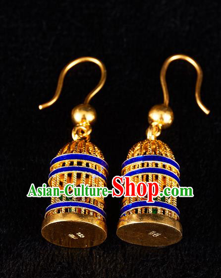 China Traditional Blueing Ear Jewelry Accessories Ancient Empress Golden Birdcage Earrings