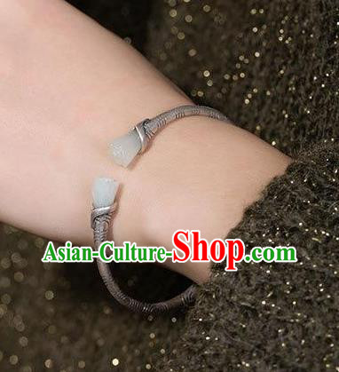 China Handmade Jade Mangnolia Bracelet Accessories Traditional Silver Bangle Jewelry