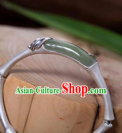 China Handmade Jade Bracelet Accessories Traditional Silver Bamboo Bangle Jewelry