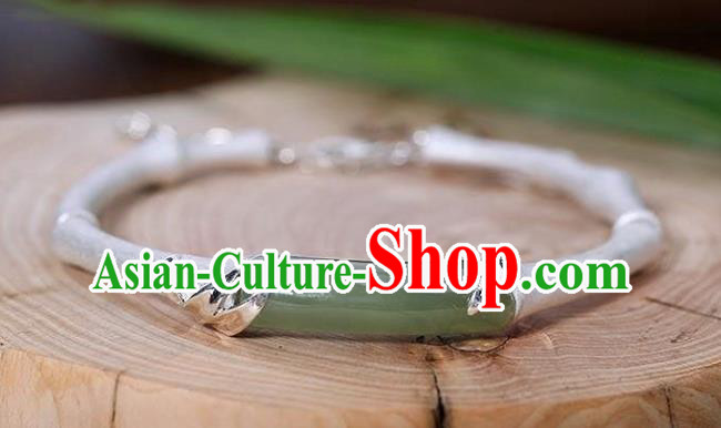 China Handmade Jade Bracelet Accessories Traditional Silver Bamboo Bangle Jewelry