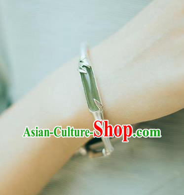 China Handmade Jade Bracelet Accessories Traditional Silver Bamboo Bangle Jewelry