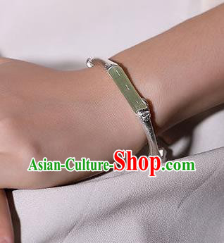 China Handmade Jade Bracelet Accessories Traditional Silver Bamboo Bangle Jewelry