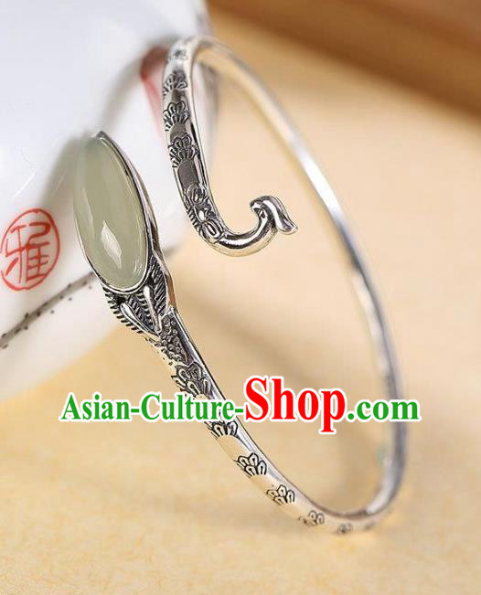 China Handmade Jade Bracelet Accessories Traditional Silver Phoenix Bangle Jewelry