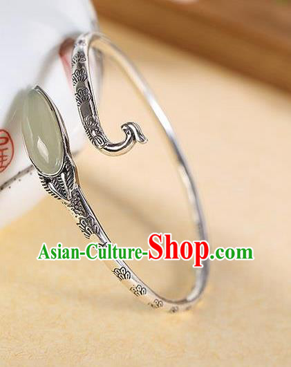 China Handmade Jade Bracelet Accessories Traditional Silver Phoenix Bangle Jewelry