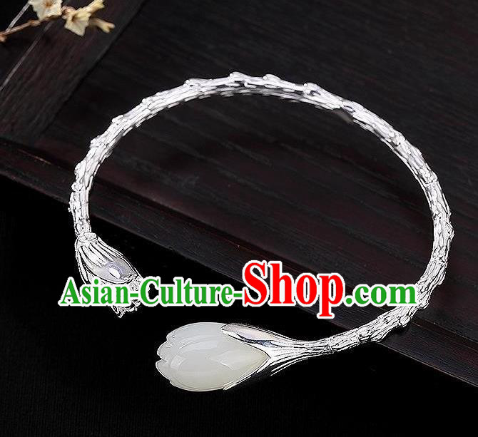 China Handmade Bracelet Accessories Traditional Jade Mangnolia Bangle Jewelry