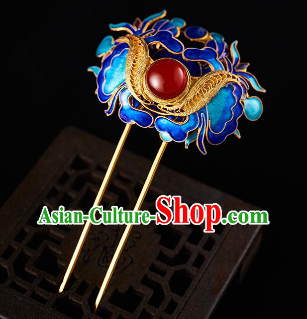 China Handmade Blueing Butterfly Hair Stick Jewelry Accessories Traditional Qing Dynasty Empress Agate Hairpin