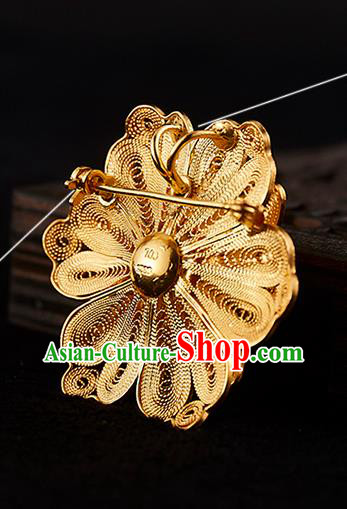 China Handmade Lacquerware Carving Rose Brooch Accessories Traditional Golden Necklace Pendant Jewelry