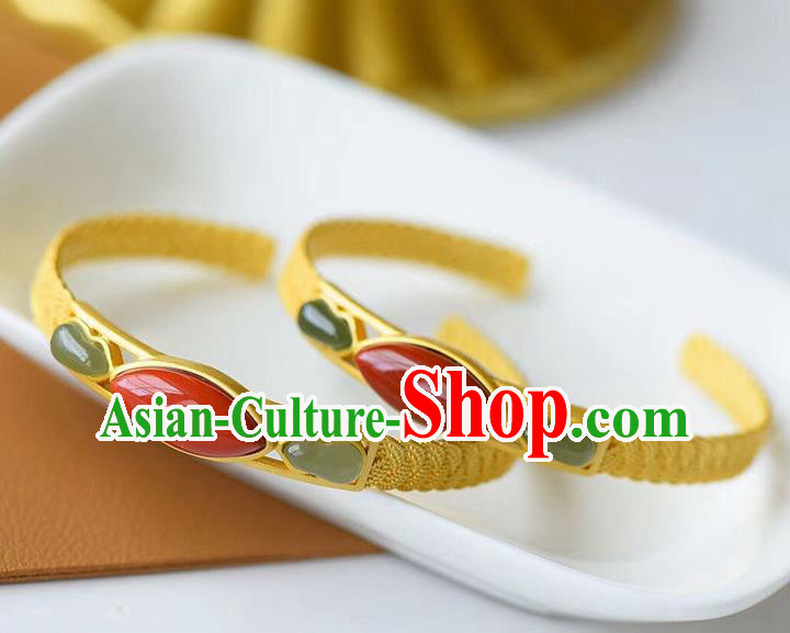 China Handmade Golden Bracelet Accessories Traditional Jade Gourd Bangle Jewelry