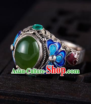 Chinese National Wedding Silver Ring Handmade Jewelry Accessories Classical Qing Dynasty Blueing Circlet