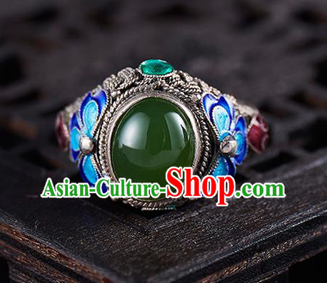 Chinese National Wedding Silver Ring Handmade Jewelry Accessories Classical Qing Dynasty Blueing Circlet