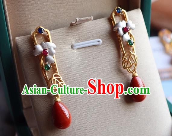 China Traditional Mangnolia Ear Jewelry Accessories Classical Cheongsam Golden Earrings