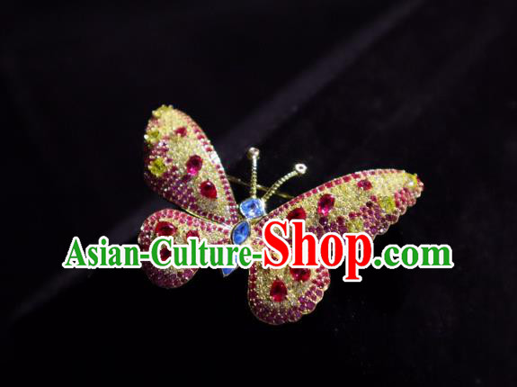 China Handmade Crystal Butterfly Brooch Accessories Traditional Cheongsam Jewelry