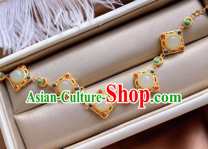 China Handmade Gems Bracelet Accessories Traditional White Chalcedony Bangle Jewelry