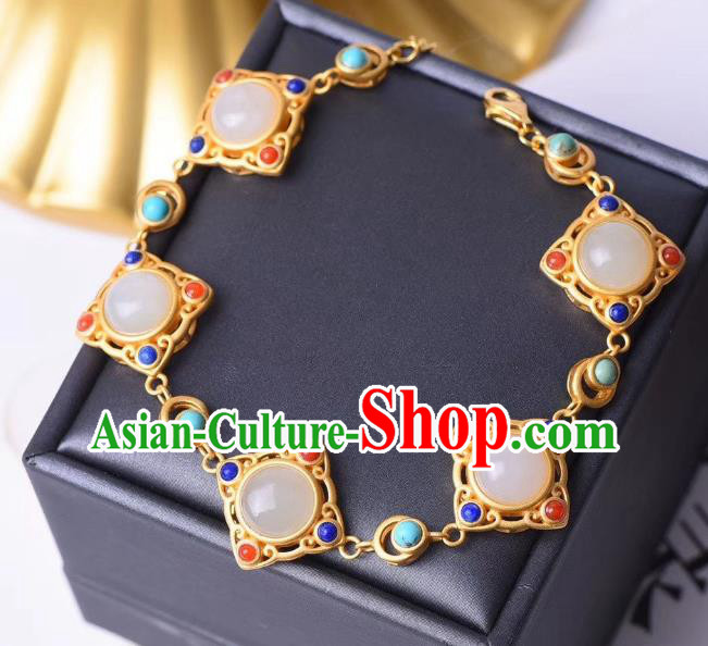 China Handmade Gems Bracelet Accessories Traditional White Chalcedony Bangle Jewelry